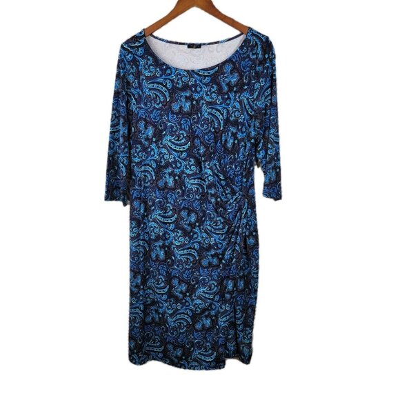 Talbots Shirt Wrap Dress Size XL casual Floral Party Blue Knee Length Stretch - Picture 2 of 8